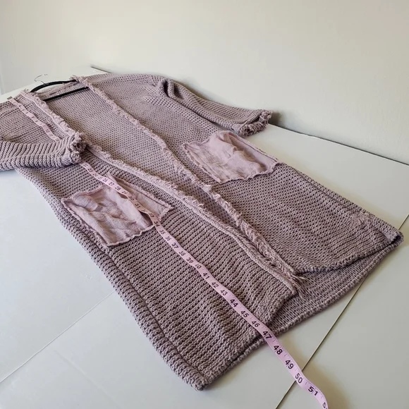 Free People Woodstock Duster Cardi Longline Cardigan Sz L Mauve Cotton Boho - Picture 8 of 10